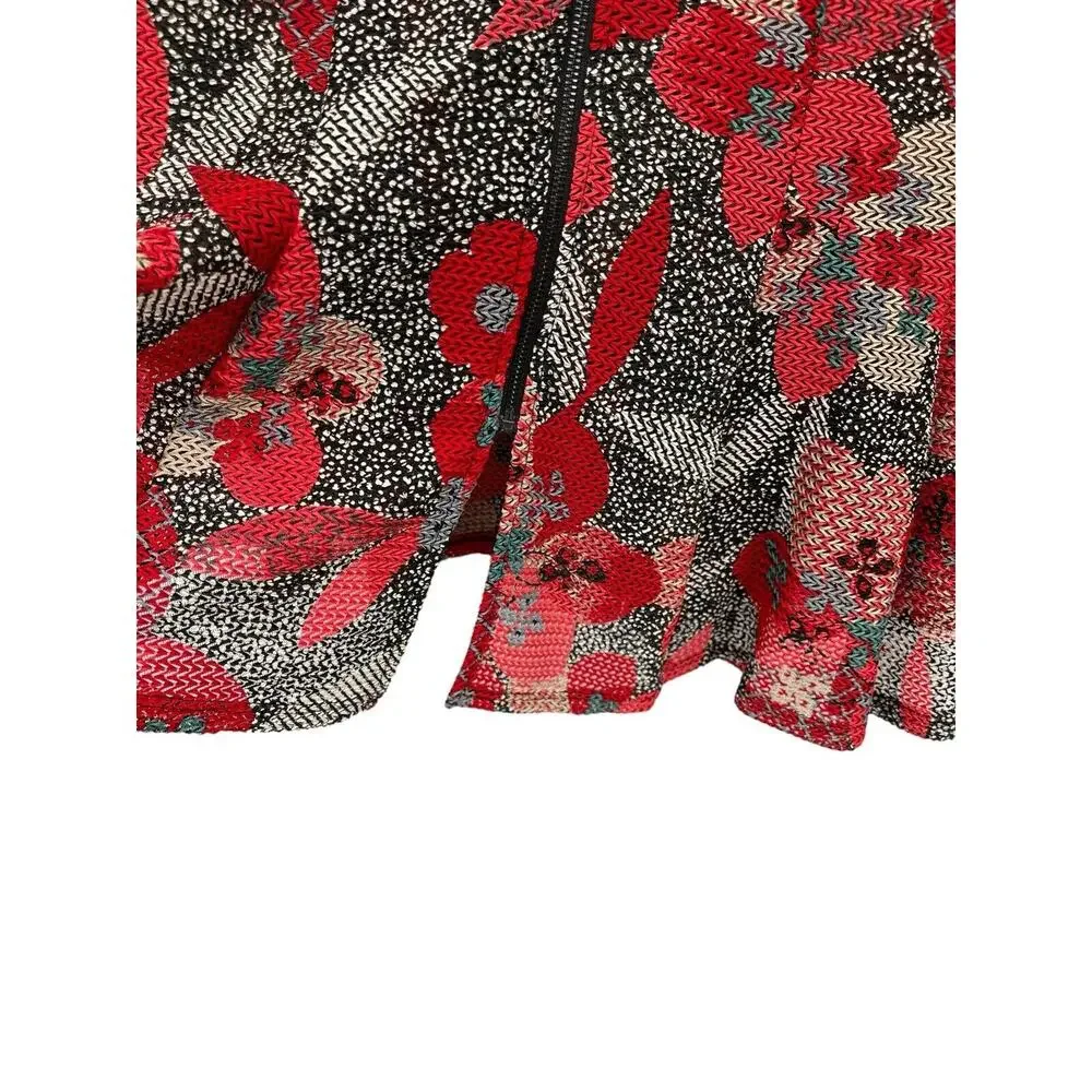 IC By Connie K Jacket Topper Red Floral Zip Front 3/4 Sleeves Size Large